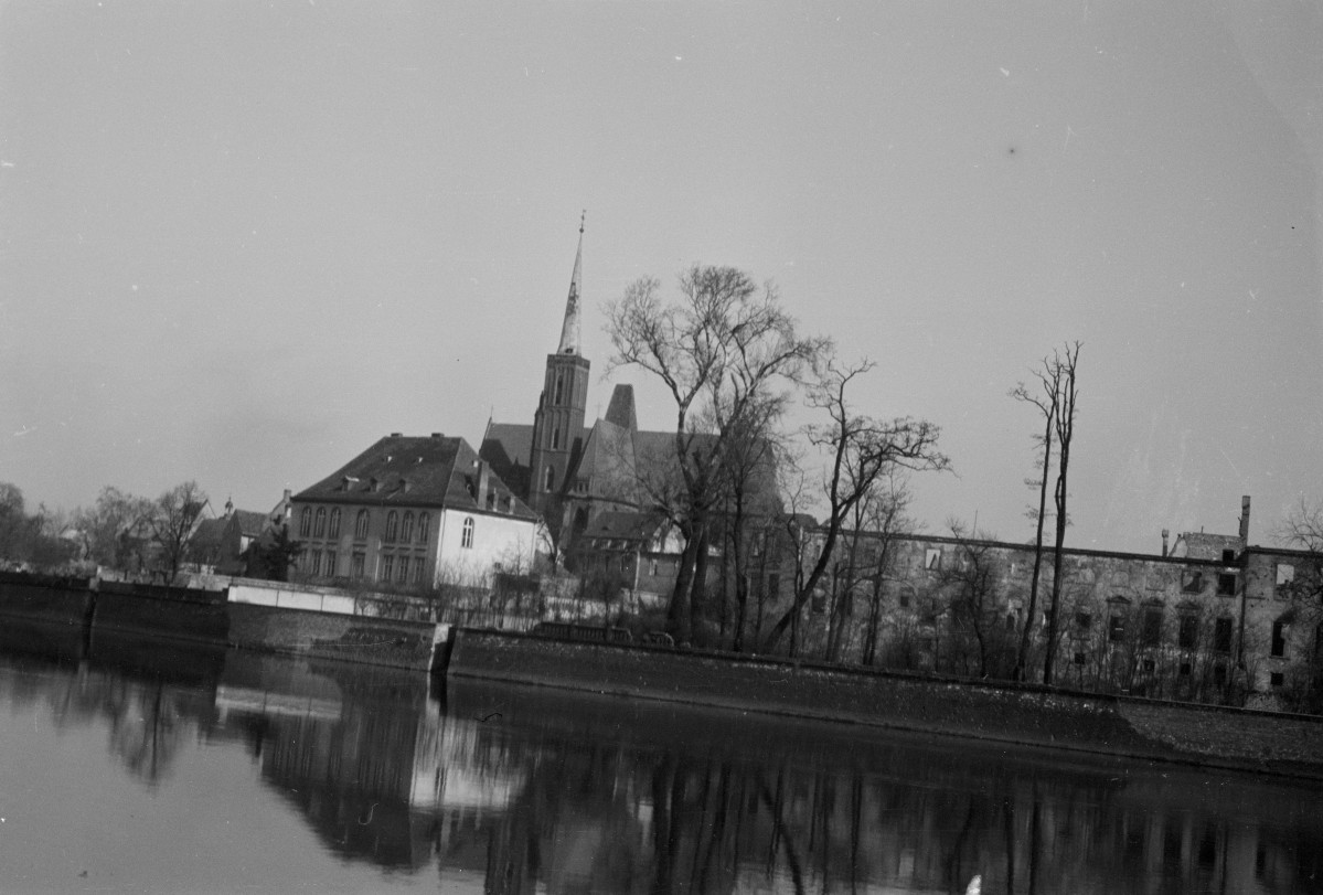 kolegiata św. Krzyża, widok ogólny, rzeka Odra, skan 1