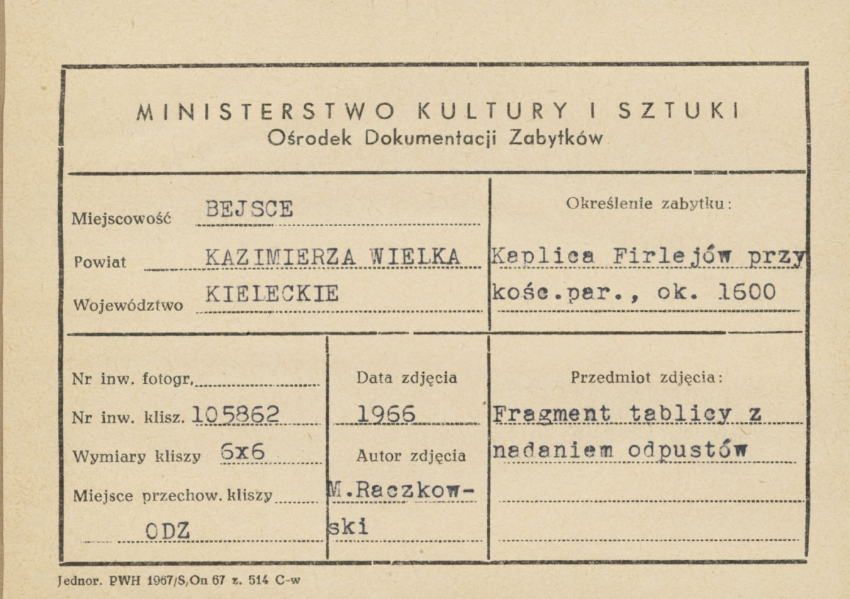 Kaplica Firlejów - tablica z nadaniem odpustów - detal - metryczka, skan 1
