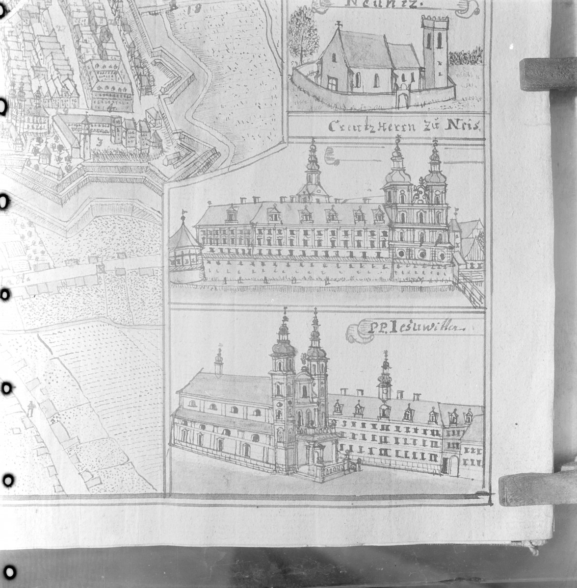 Kolegiata św. Jakuba. Rycina z "Topografii Śląska" autorstwa Friedricha Bernharda Wernera. , skan 1