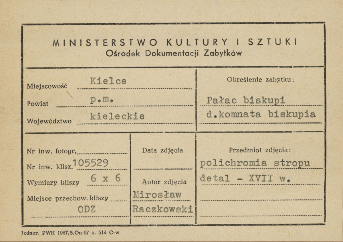 Pałac biskupów - wnętrze, d. komnata biskupia, fragment polichromii na stropie - metryczka, skan 1