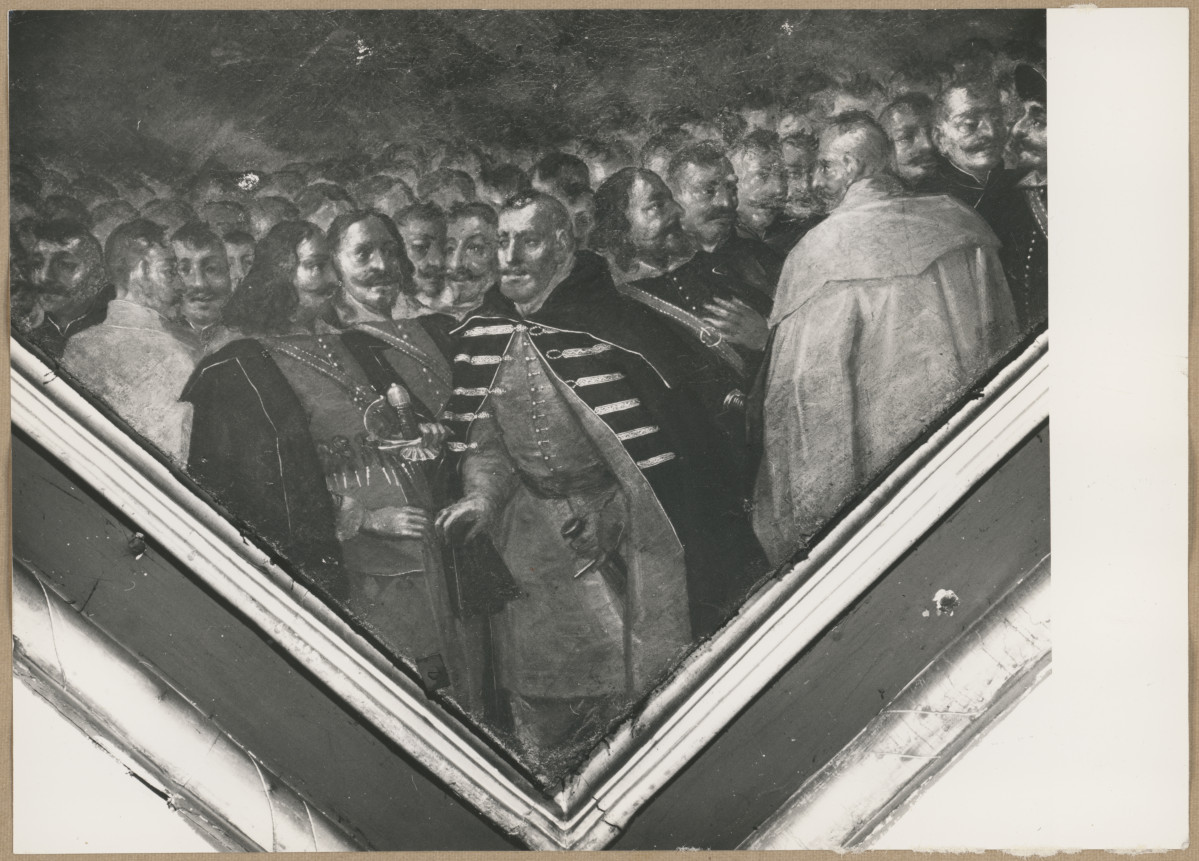 Pałac biskupów - wnętrze , I pokój senatorski , plafon - fragment sceny rokowań, skan 1