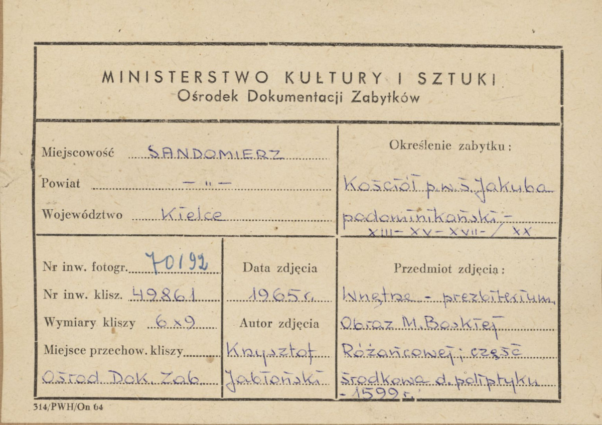  Zespół klasztorny Dominikanów - kościół , obraz z przedstawieniem MB Różańcowej , część d. poliptyku - metryczka, skan 1