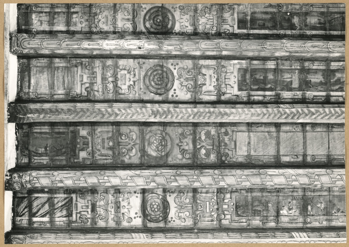 Pałac biskupów - wnętrze, d. sala jadalna, fragment polichromii stropu , skan 1