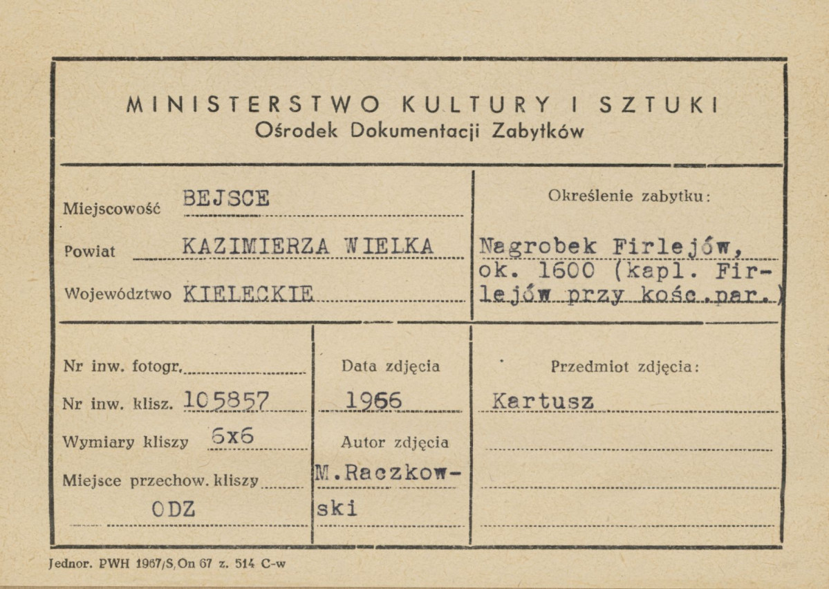 Kaplica Firlejów - nagrobek Firlejów - kartusz - metryczka, skan 1
