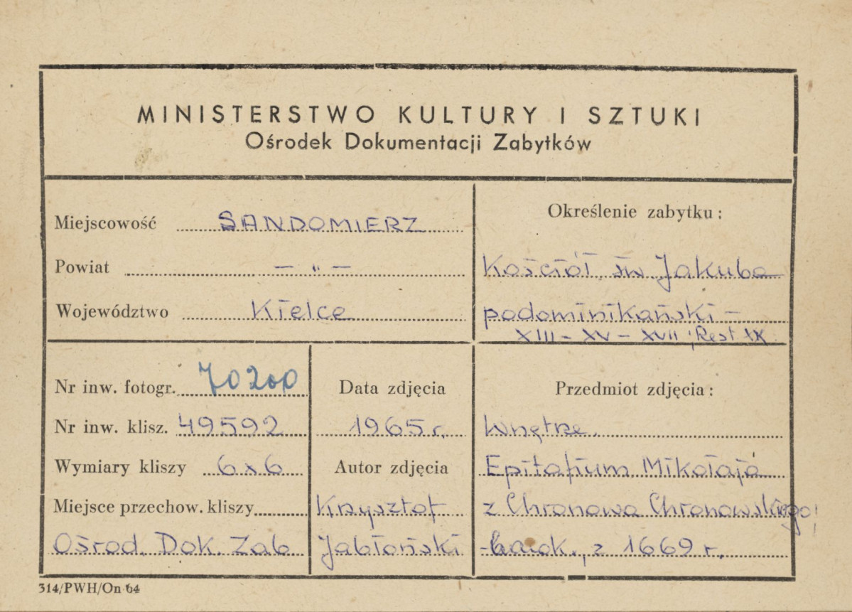  Zespół klasztorny Dominikanów - kościół , epitafium Mikołaja Chronowskiego - metryczka, skan 1