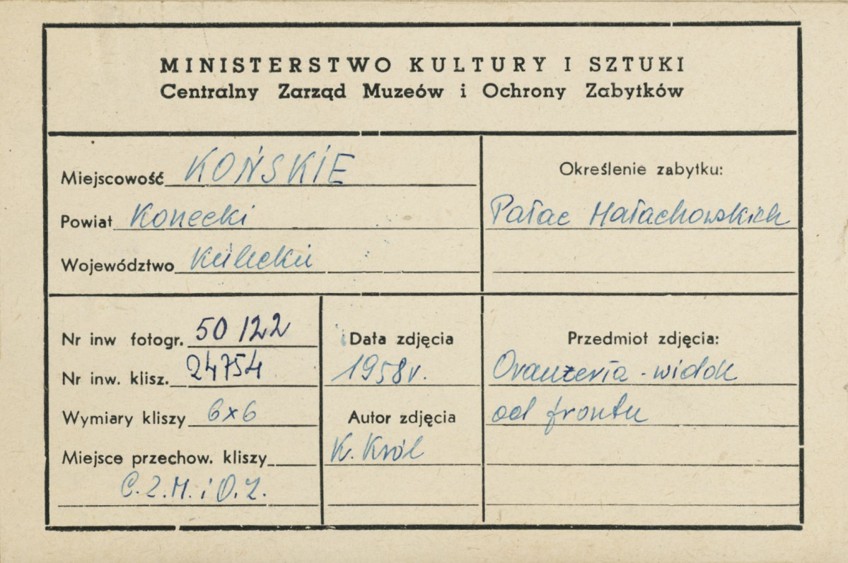 Zespół pałacowy - oranżeria egipska, elewacja frontowa - fragment - metryczka, skan 1