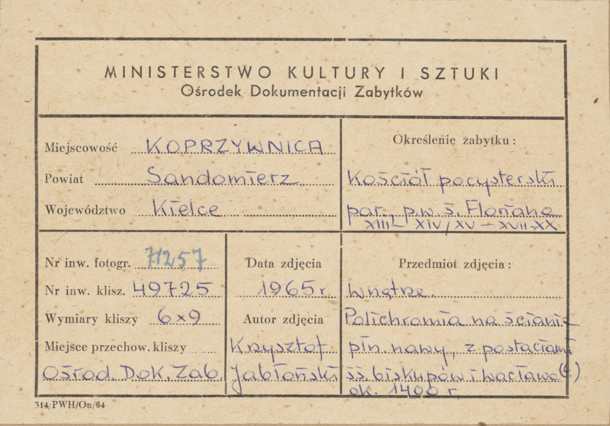 Zespół klasztorny - kościół, wnętrze, nawa,  fragment malowidła ściennego - metryczka, skan 1