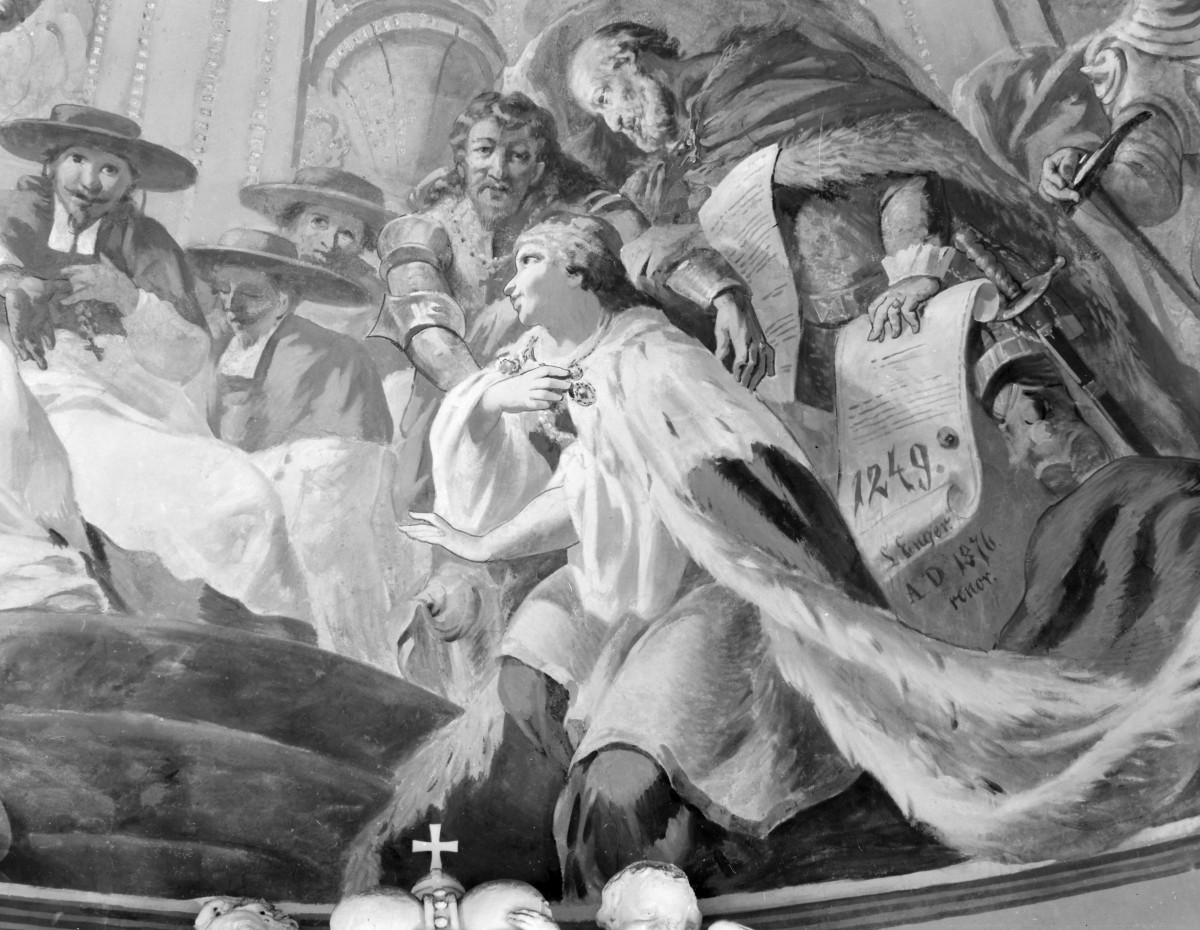 mauzoleum Piastów Świdnickich przy kościele pw. Wniebowzięcia Najświętszej Marii Panny - wnętrze - fragment polichromii kopuły, skan 1