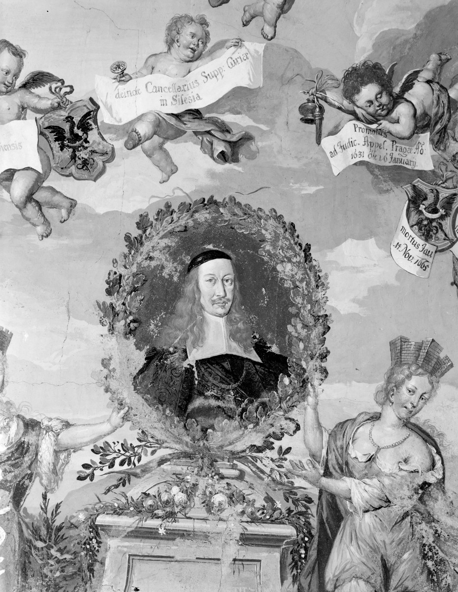 pałac - wnętrze: fragment polichromii plafonu sali antenatów, skan 1