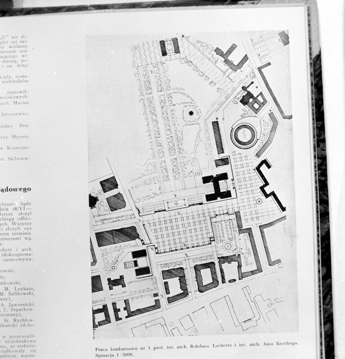 Praca konkursowa nr. 1 prof. inż. arch. Bohdana Lacherta i inż. arch. Jana  Knothego. Sytuacja 1:5000
źródło "Architektura" 8/9 1948 rok., skan 1