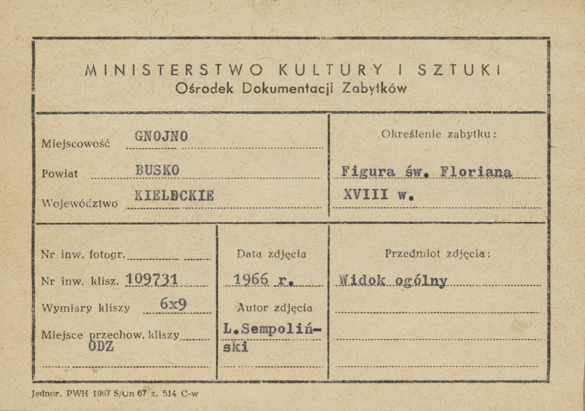 Figura św. Floriana - widok ogólny - metryczka, skan 1