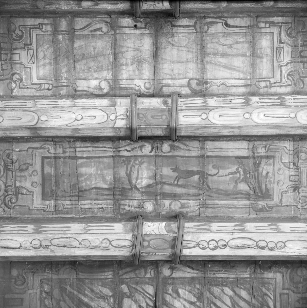 pałac Biskupów Krakowskich - Izba Stołowa Górna /sala portretowa/ /I p./ - fragment stropu ze sceną polowania, skan 1