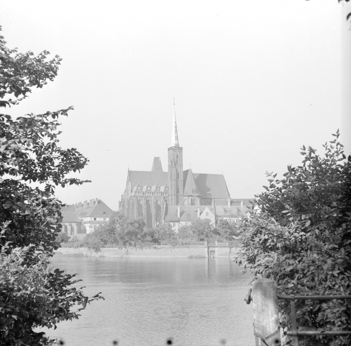 Kolegiata Świętego Krzyża i św. Bartłomieja - widok ogólny. Rzeka Odra., skan 1