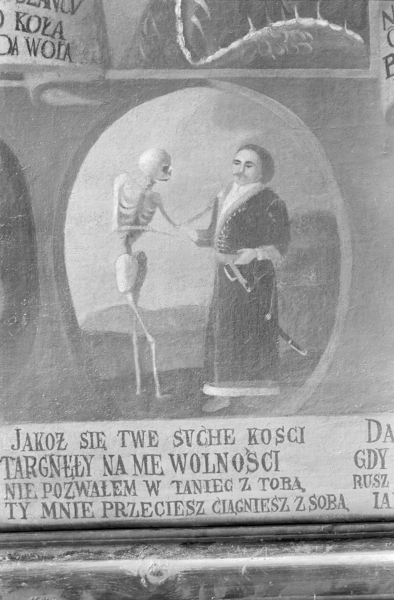 kaplica cmentarna - wnętrze: obraz "Taniec Śmierci" - fragment, skan 1