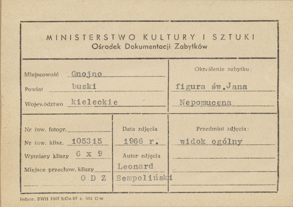 Figura św. Jana Nepomucena - widok ogólny - metryczka, skan 1