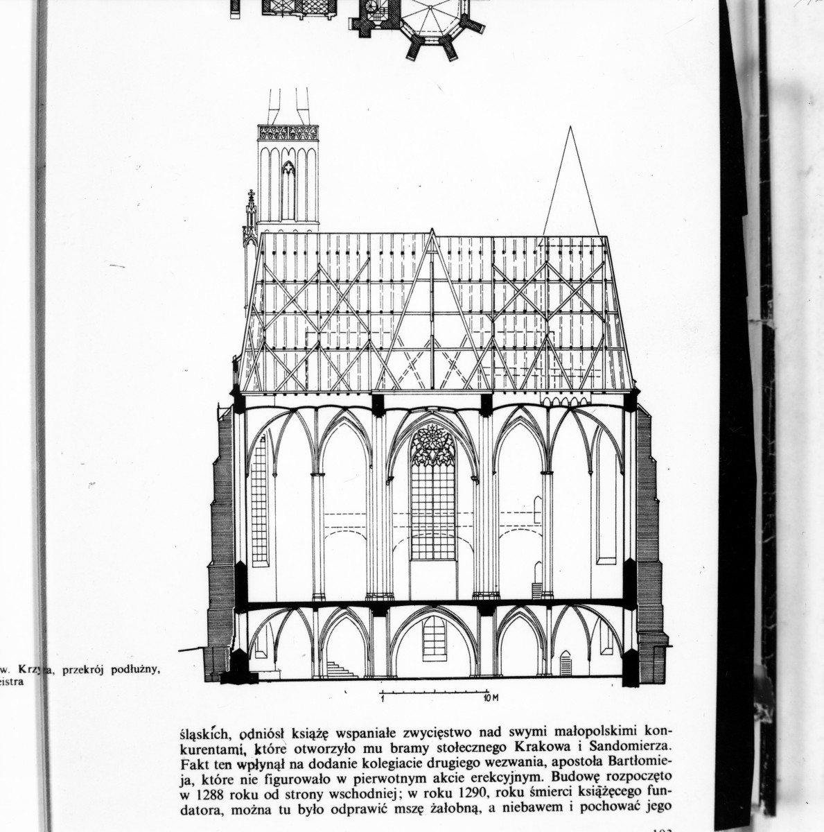 żródło: Wrocław jego dzieje i kultura pod red. Z. Świechowskiego, Arkady, 1978 - kościół pw. Św. Krzyża - przekrój podłużny, skan 1