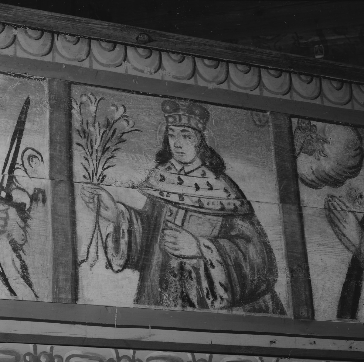 kościół pw. św. Michała Archanioła - nawa główna - parapet chóru - fragment polichromii z św. Wacławem, skan 1