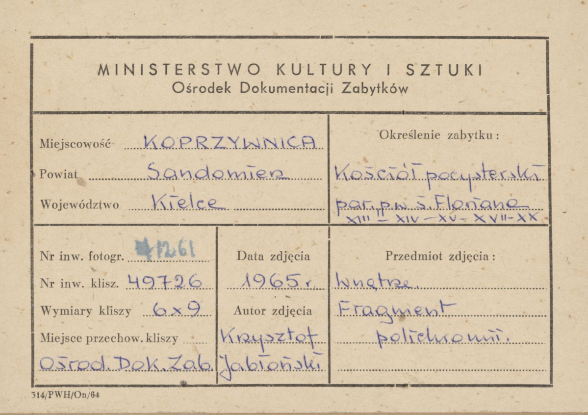 Zespół klasztorny - kościół, wnętrze, fragment malowidła ściennego - metryczka, skan 1