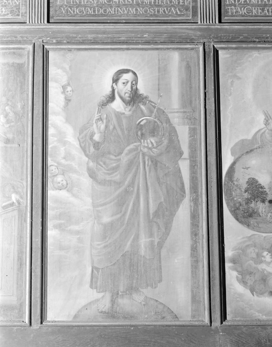 Bazylika katedralna Wniebowzięcia NMP - wnętrze: malowidło na odwrocie stalli w prezbiterium "Chrystus", skan 1