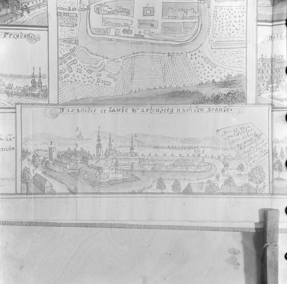 Panorama miasta. Rycina z "Topografii Śląska" autorstwa Friedricha Bernharda Wernera. , skan 1