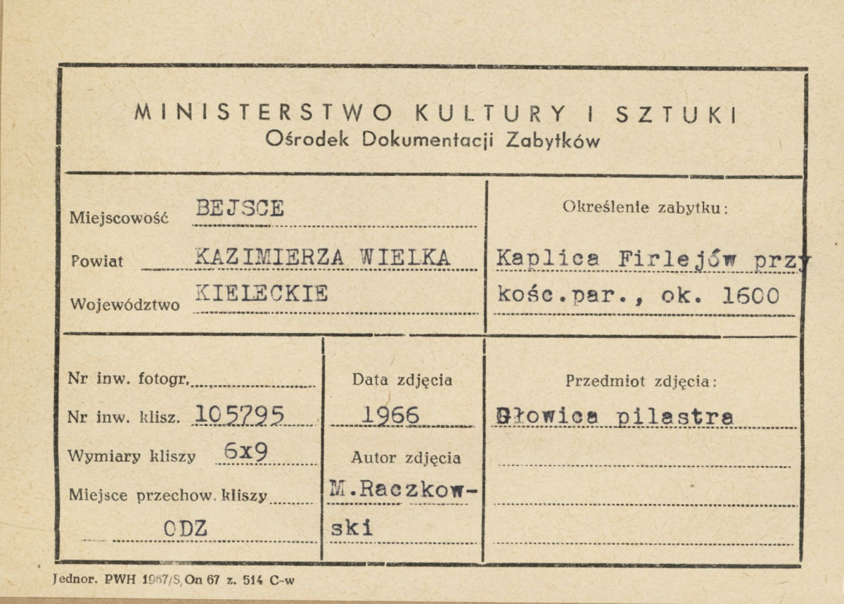 Kaplica Firlejów - głowica pilastra - metryczka, skan 1