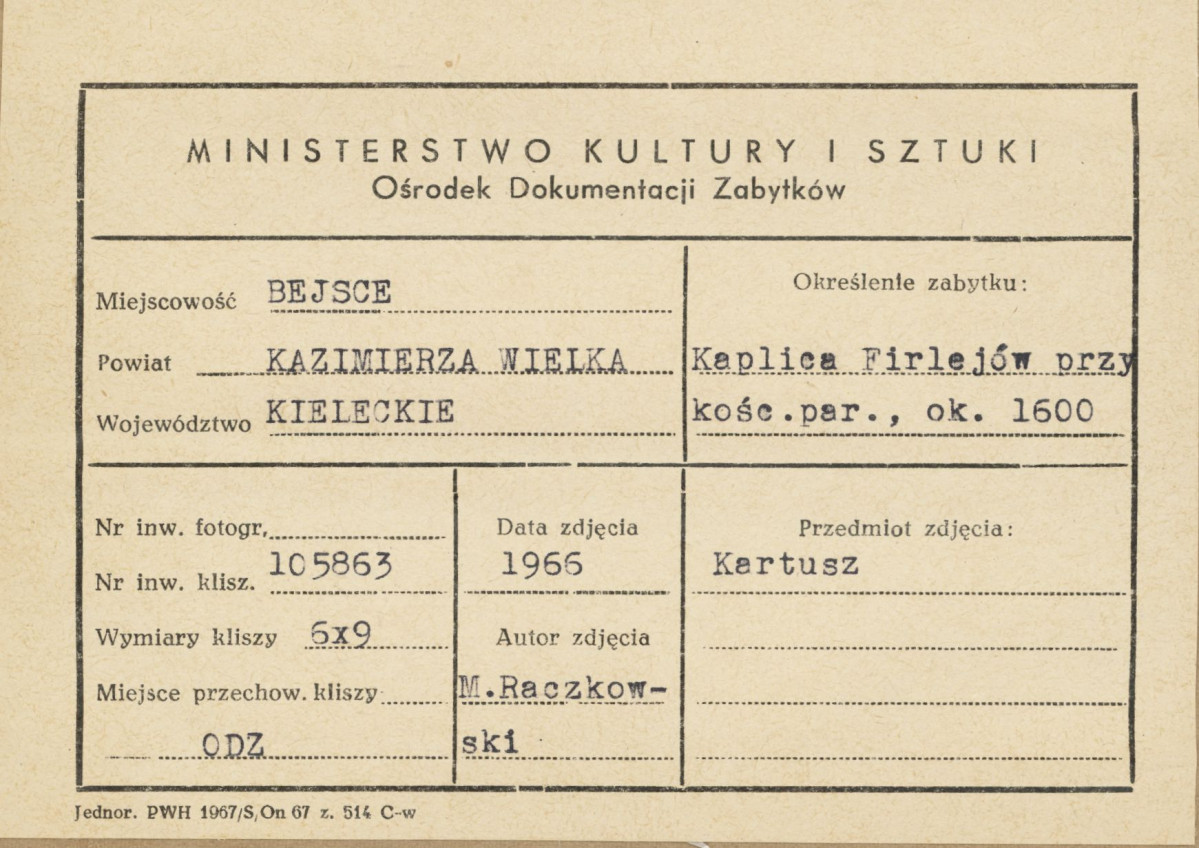 Kaplica Firlejów - tablica z kartuszem - metryczka, skan 1