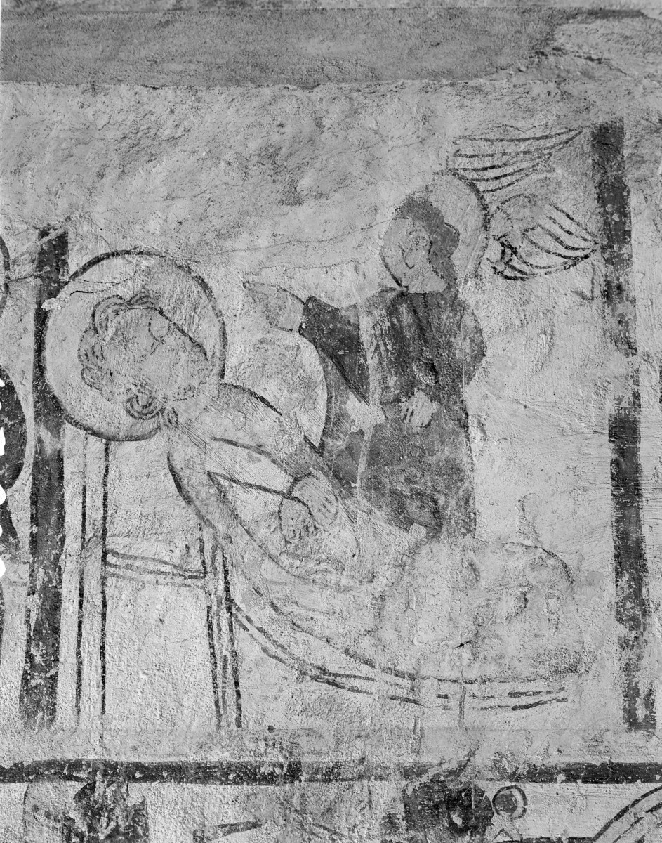 Bazylika N.M.P - wnętrze. Południowa kaplica świątyni i freski na ścianach. Fragment polichromii., skan 1
