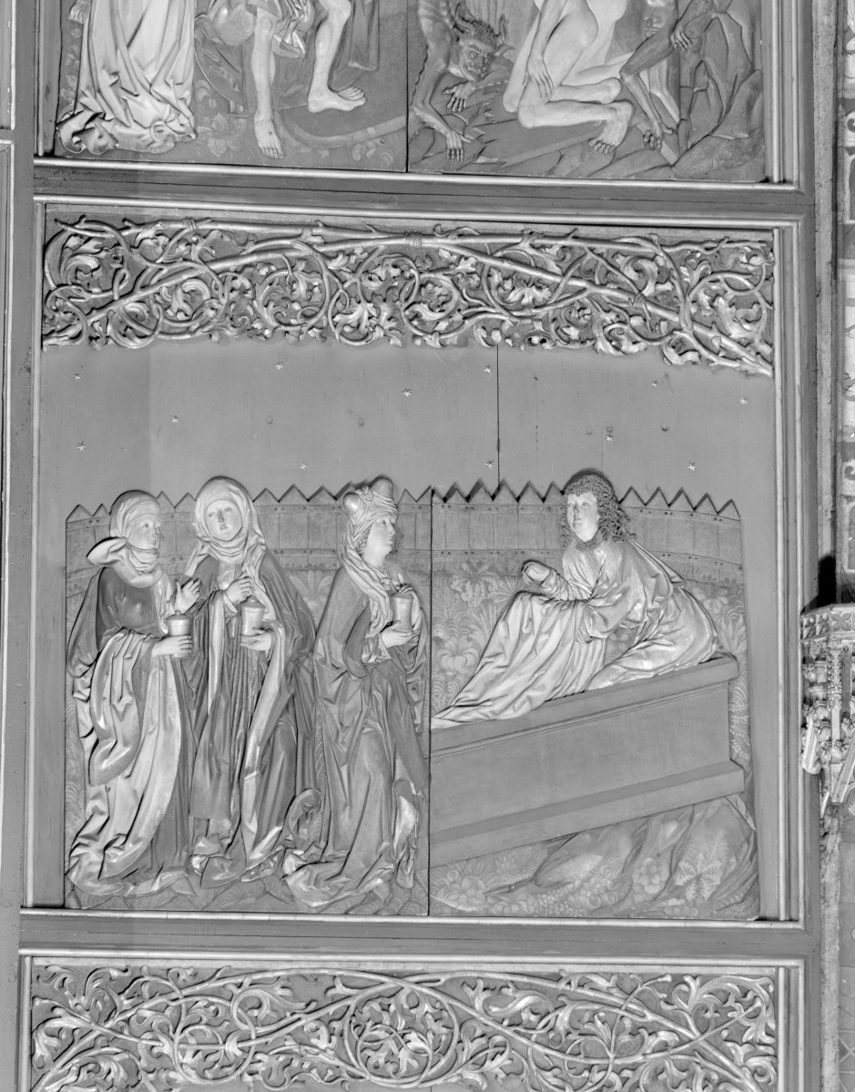 Kościół Mariacki pw. Wniebowzięcia Najświętszej Marii Panny - ołtarz Wita Stwosza: zamknięty, skrzydło prawe - Trzy Marie u grobu, skan 1