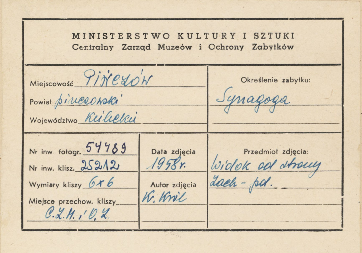 Synagoga - widok ogólny od strony płn. - metryczka, skan 1