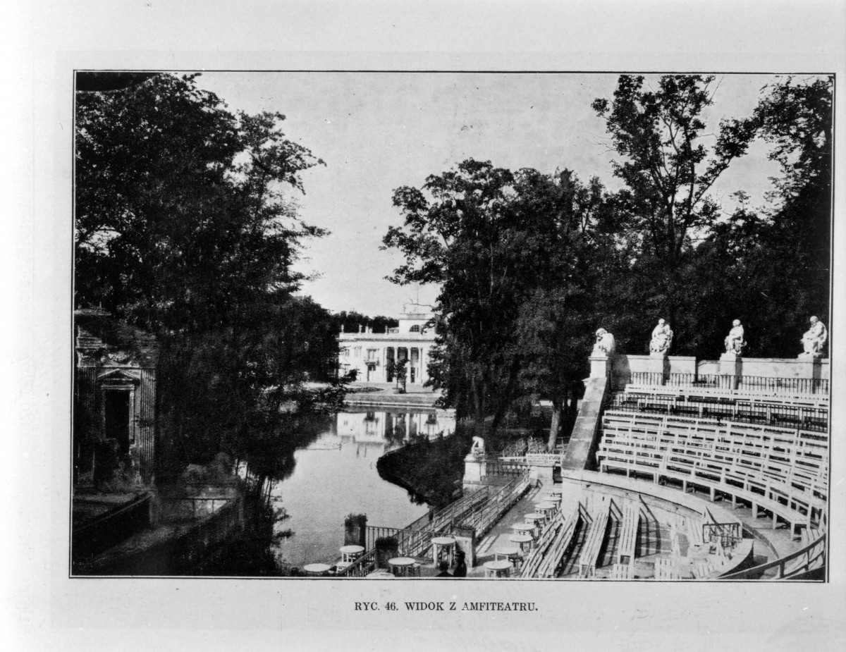 Łazienki Królewskie. Amfiteatr.
Reprodukcja z W. Tatarkiewicz "Pięć studiów o Łazienkach St. Augusta" 1925, skan 1