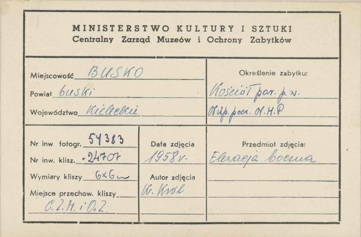 Kościół parafialny , widok na elewację boczną - metryczka, skan 1