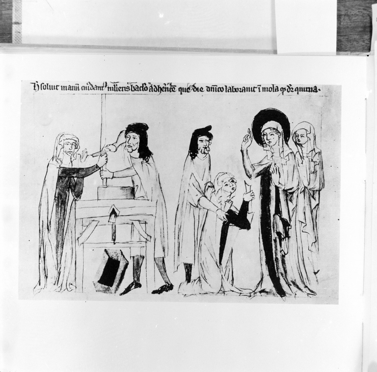 żródło: T. Wąsowicz. Legenda Śląska/ o Św. Jadwidze, Ossolin 1967 - ilustracja rękopisu - kodeksu Ostrowskiego z XIV w. - Cud Św. Jadwigi, skan 1