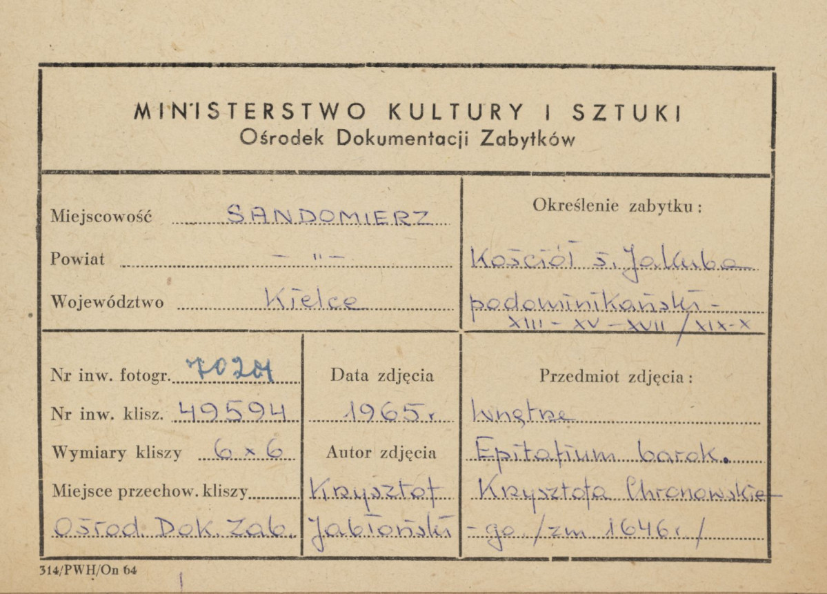  Zespół klasztorny Dominikanów - kościół , epitafium Katarzyny Chronowskiej - metryczka, skan 1