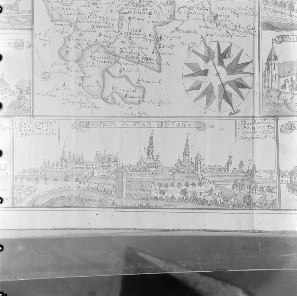 Panorama miasta. Rycina z "Topografii Śląska" autorstwa Friedricha Bernharda Wernera. , skan 1