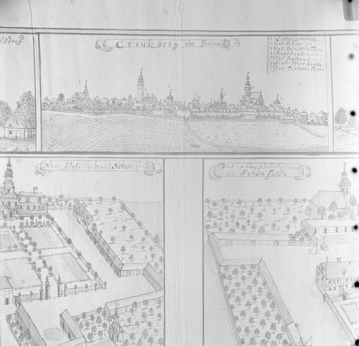 Panorama miasta. Rycina z "Topografii Śląska" autorstwa Friedricha Bernharda Wernera. , skan 1