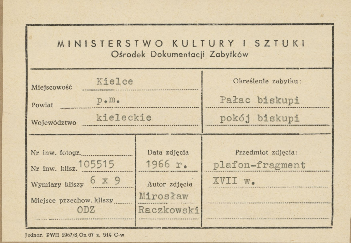 Pałac biskupów - wnętrze, pokój biskupi, plafon ze sceną Sądu nad arianami - fragment  - metryczka, skan 1