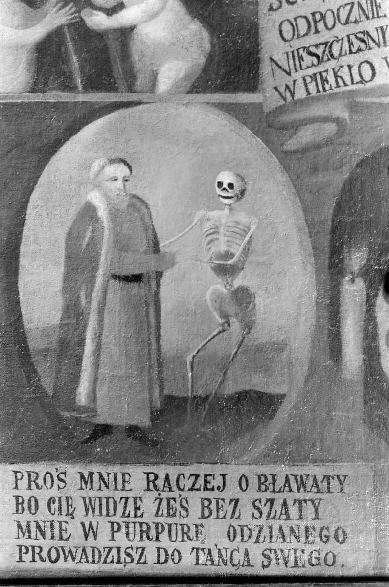 kaplica cmentarna - wnętrze: obraz "Taniec Śmierci" - fragment, skan 1