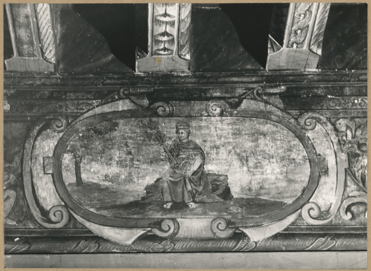 Pałac biskupów - wnętrze , komnata biskupia, fragment malowidła na fryzie , skan 1