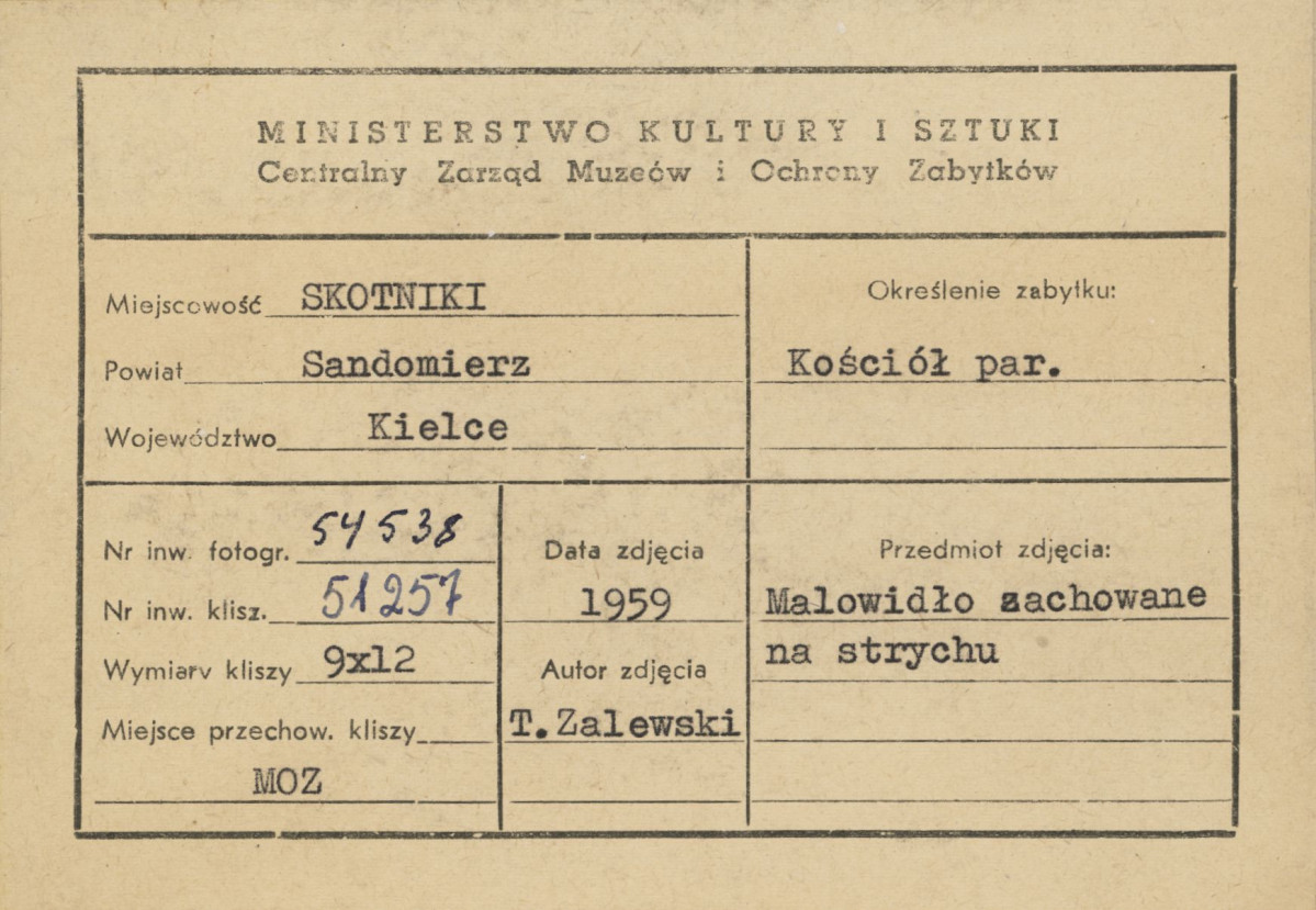 Kościół parafialny - relikt malowidła ściennego zachowany na poddaszu - metryczka, skan 1