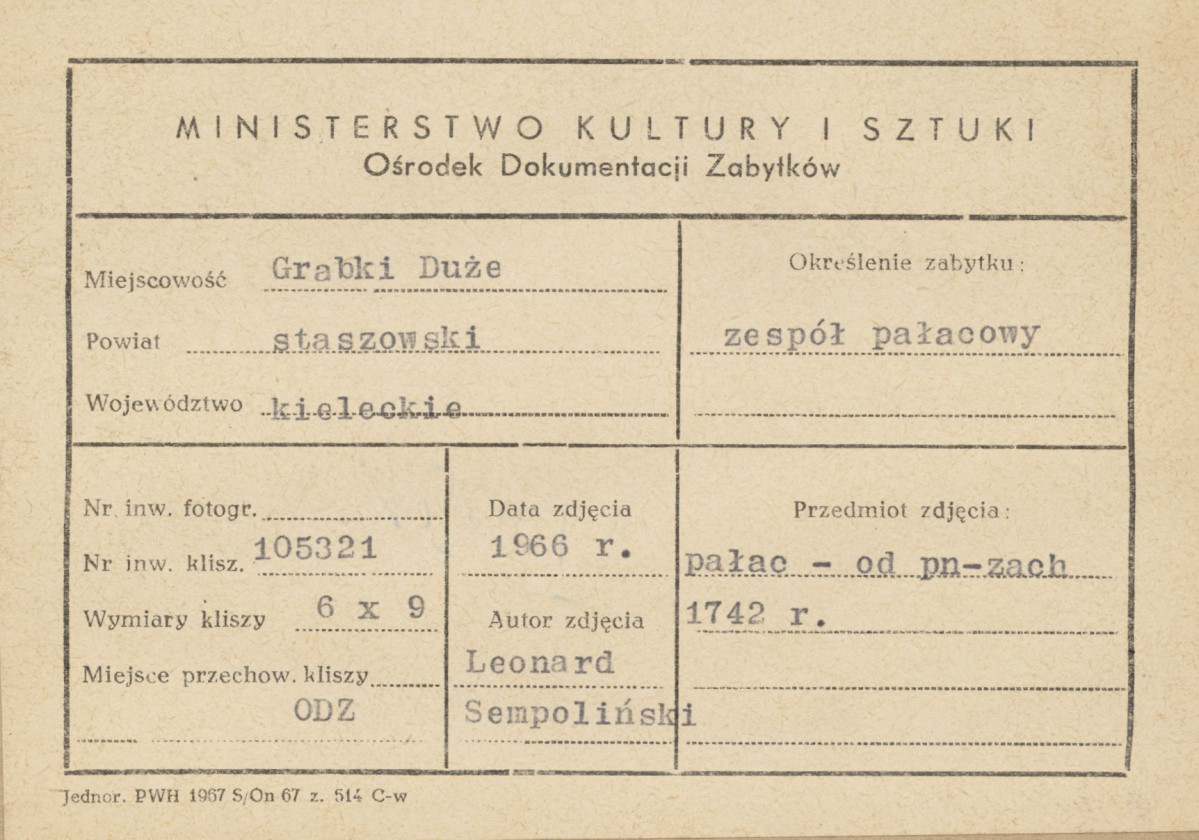 Zespół pałacowy - widok pałacu i pawilonu od  strony płn-zach. - metryczka, skan 1