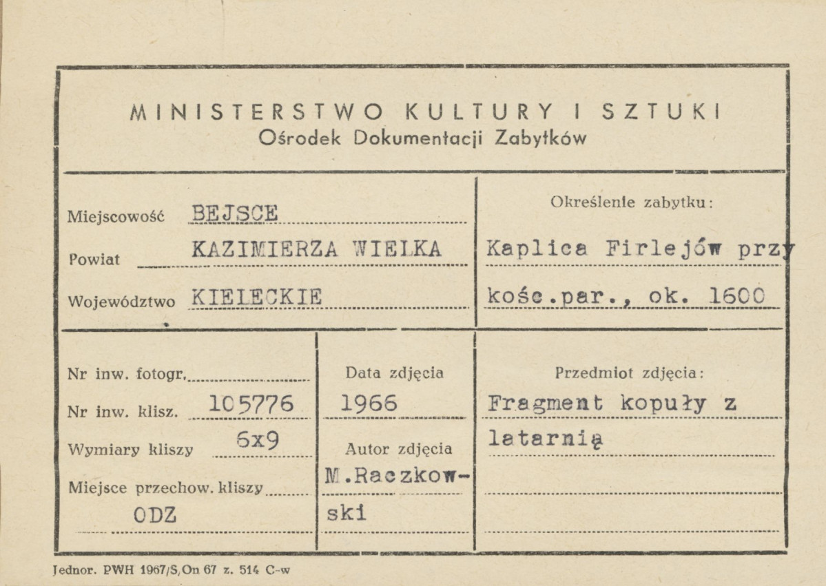 fragment kopuły z latarnią - widok zewnętrzny - metryczka, skan 1