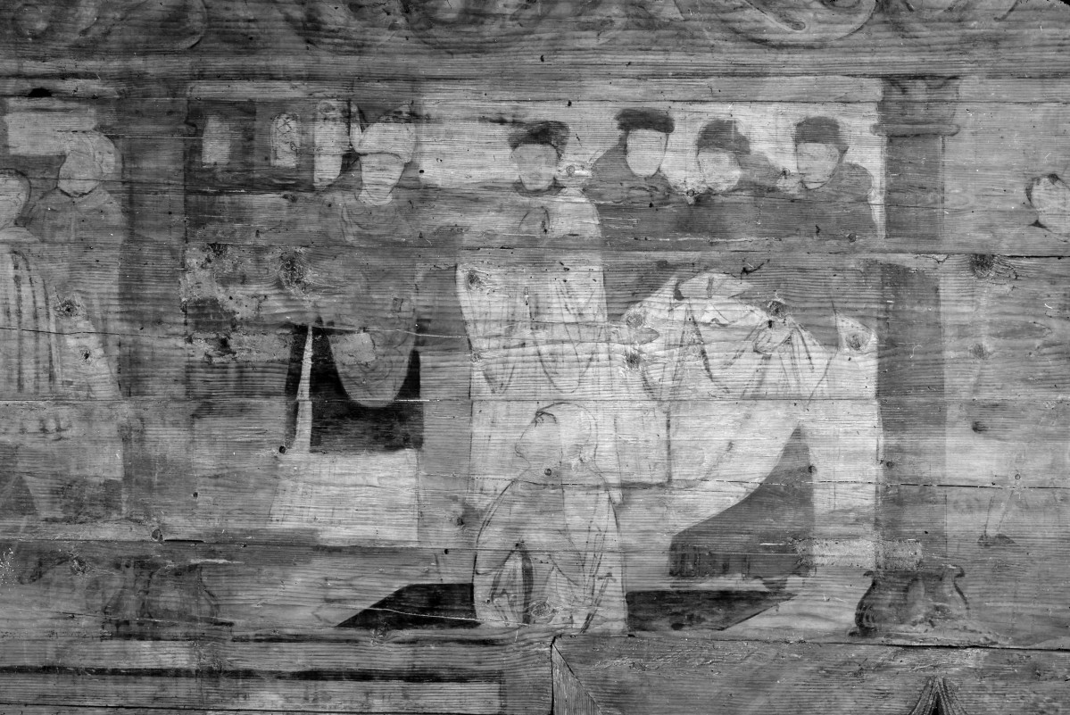kościół pw. Podwyższenia Krzyża Świętego - wnętrze - prezbiterium - ściana południowa - fragment polichromii, skan 1