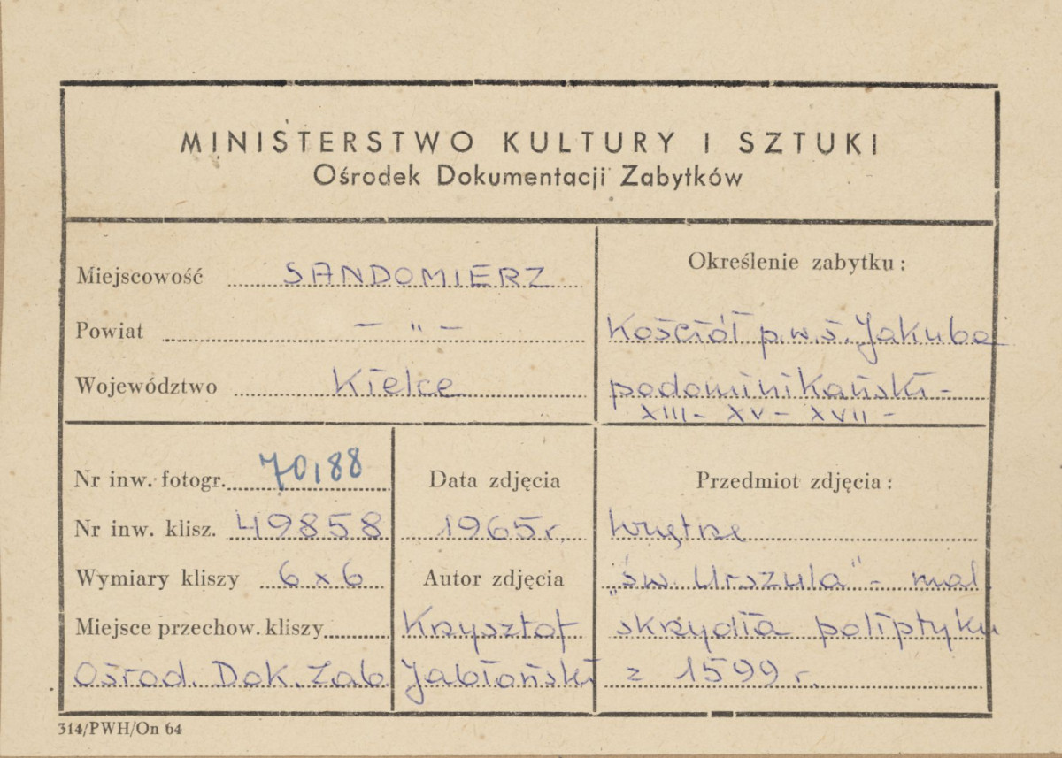  Zespół klasztorny Dominikanów - kościół , obraz z przedstawieniem św. Urszuli, część d. poliptyku - metryczka, skan 1