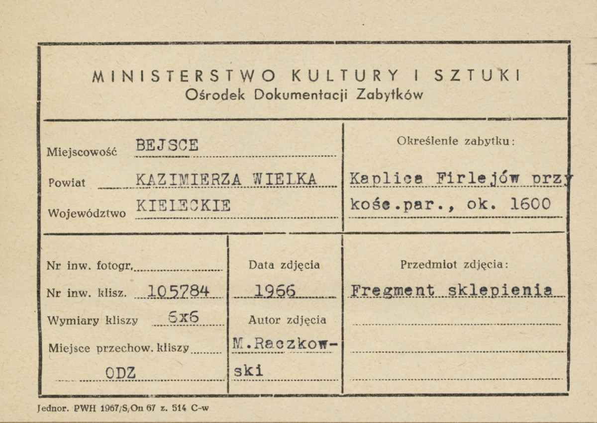 fragment sklepienia Kaplicy Firlejów - metryczka, skan 1