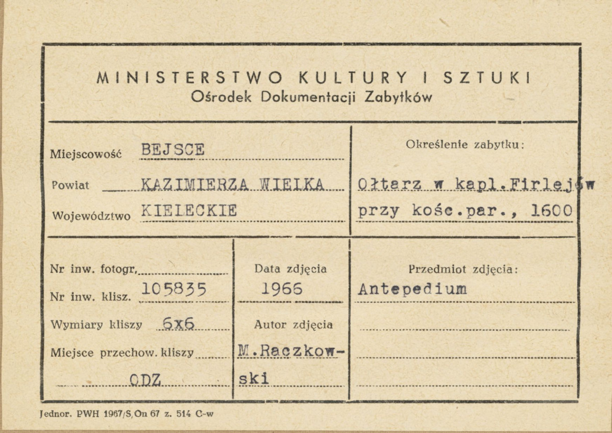 Kaplica Firlejów - ołtarz - antepedium - metryczka, skan 1
