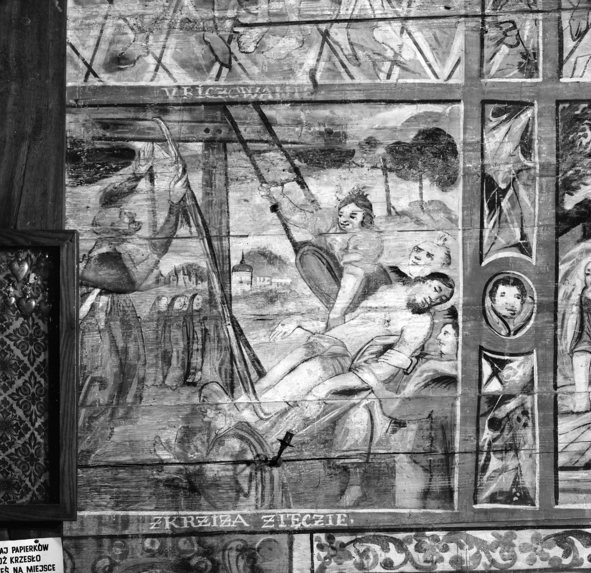 kościół pw. św. Michała Archanioła - nawa główna - ściana północna - fragment polichromii - cykl pasyjny - Zdjęcie z Krzyża, skan 1