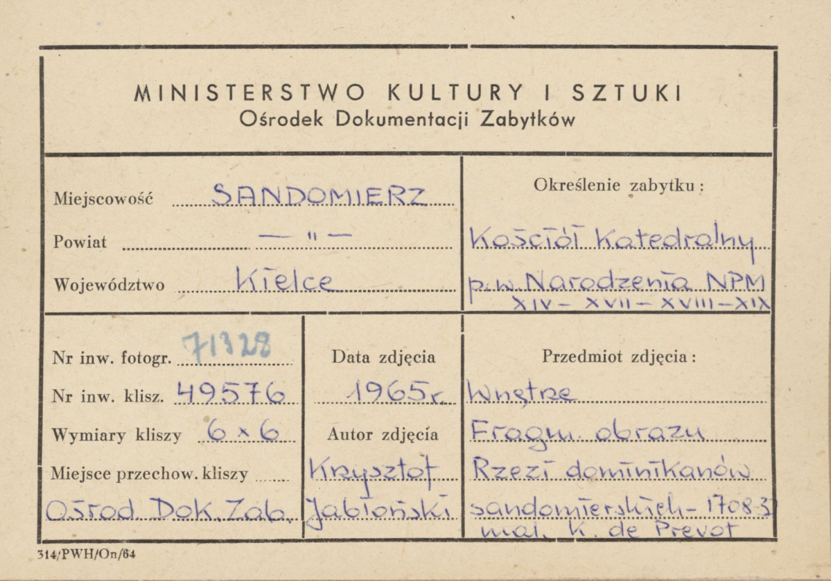 Katedra - wnętrze, obraz "Rzeź dominikanów sandomierskich" - fragment - metryczka, skan 1