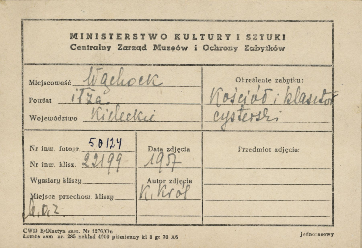 Zespół opactwa Cystersów - klasztor, fragment elewacji zach. z wieżą - metryczka, skan 1