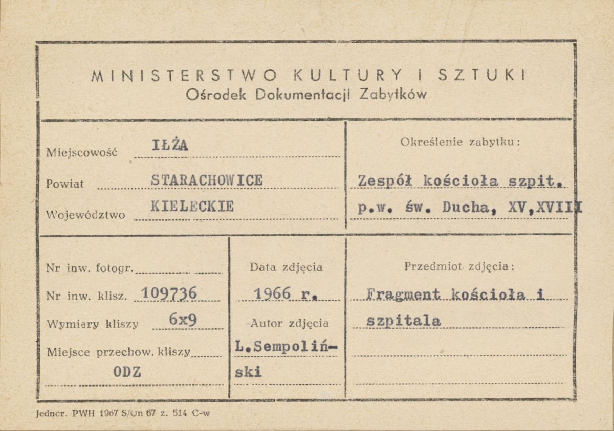 Kościół św. Ducha - widok ogólny na częśc przednią i budynek poszpitalny - metryczka, skan 1
