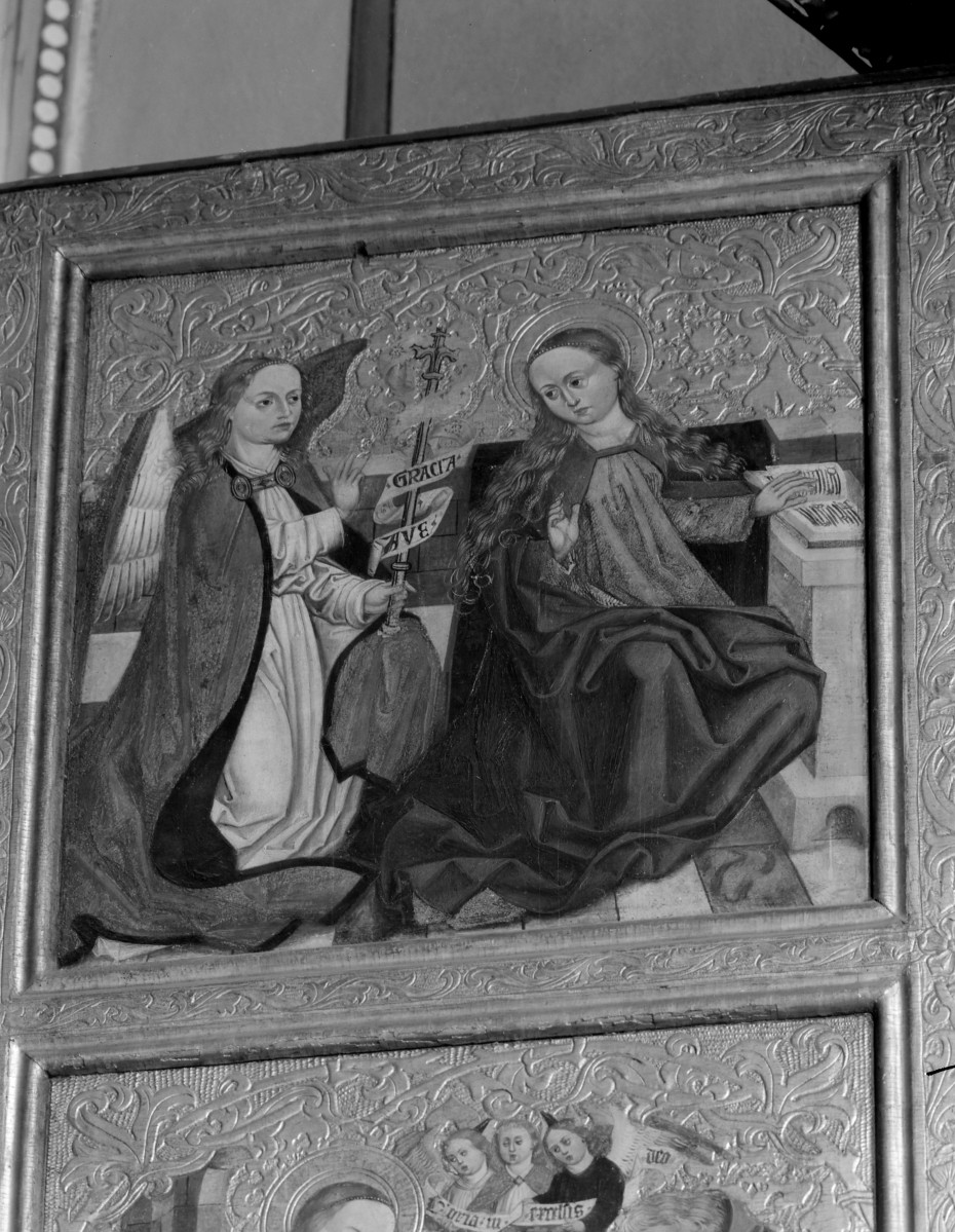 katedra św. Stanisława i św. Wacława - wnętrze, ołtarz (poliptyk), scena "Zwiastowanie" , skan 1